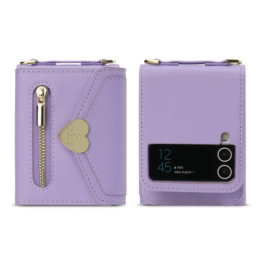 For Samsung Galaxy Z Flip4 POLA Love Buckle Multi-Card Slots Zipper Wallet Phone Case(Purple)