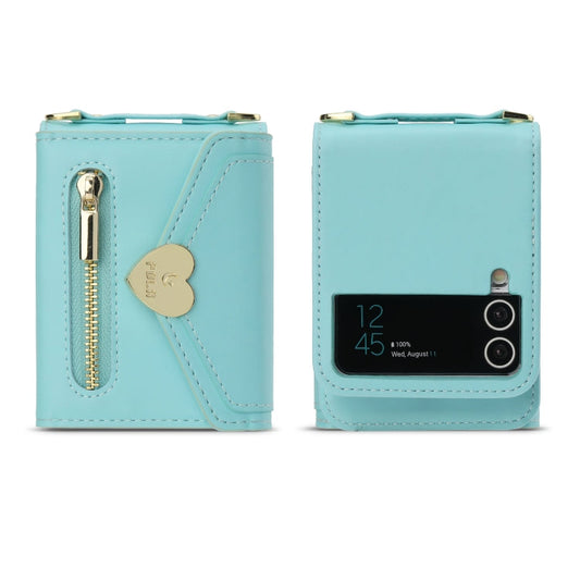 For Samsung Galaxy Z Flip3 5G POLA Love Buckle Multi-Card Slots Zipper Wallet Phone Case(Blue)