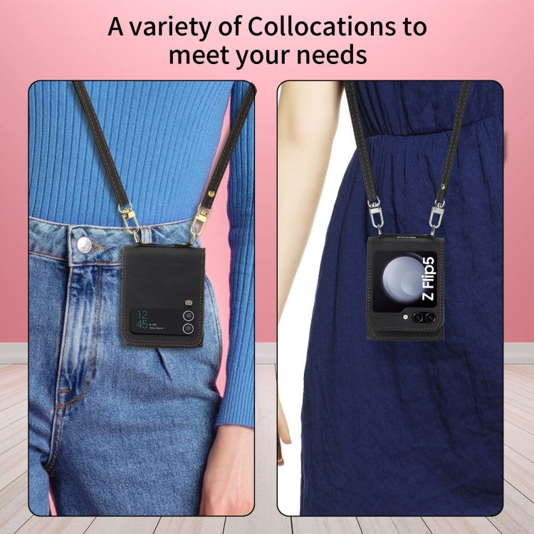 For Samsung Galaxy Z Flip5 POLA Skin Feel Multi-Card Slots Zipper Wallet Phone Case(Black)