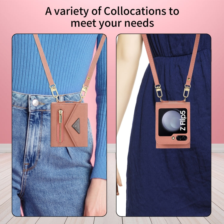For Samsung Galaxy Z Flip5 POLA Skin Feel Multi-Card Slots Zipper Wallet Phone Case(Rose Gold)