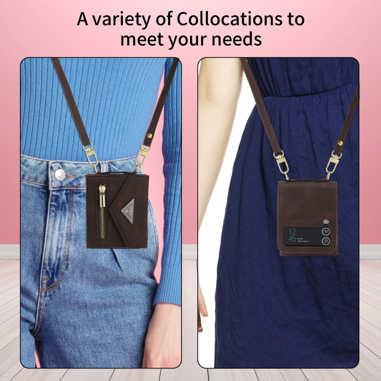 For Samsung Galaxy Z Flip4 POLA Skin Feel Multi-Card Slots Zipper Wallet Phone Case(Brown)