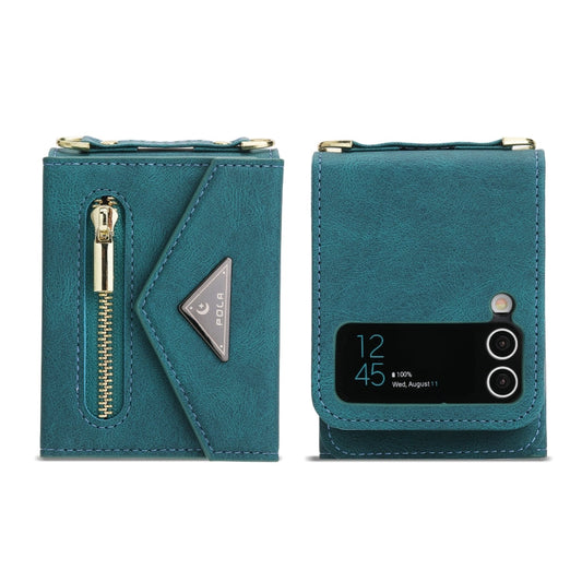 For Samsung Galaxy Z Flip3 POLA Skin Feel Multi-Card Slots Zipper Wallet Phone Case(Green)