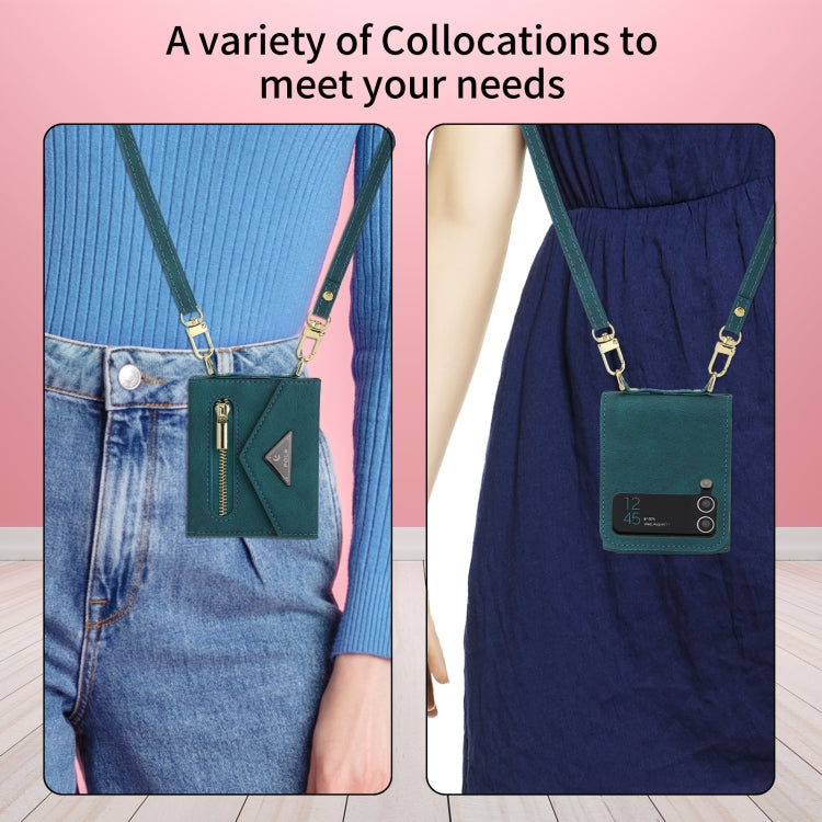 For Samsung Galaxy Z Flip3 POLA Skin Feel Multi-Card Slots Zipper Wallet Phone Case(Green)