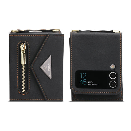For Samsung Galaxy Z Flip3 POLA Skin Feel Multi-Card Slots Zipper Wallet Phone Case(Black)