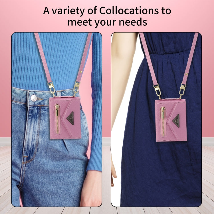 For Samsung Galaxy Z Flip4 POLA Grid Texture Multi-Card Slots Zipper Wallet Phone Case(Pink)