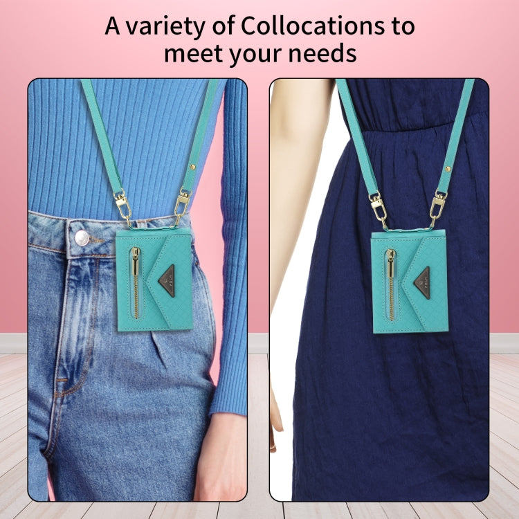 For Samsung Galaxy Z Flip3 5G POLA Grid Texture Multi-Card Slots Zipper Wallet Phone Case(Blue)