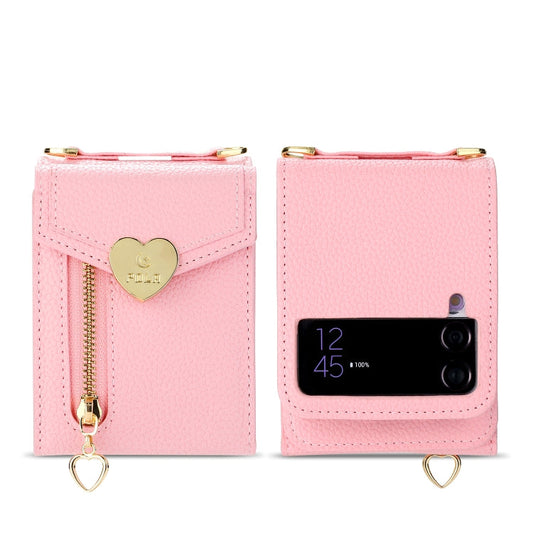 For Samsung Galaxy Z Flip4 POLA Litchi Texture Love Buckle Multi-Card Slots Zipper Wallet Phone Case(Pink)