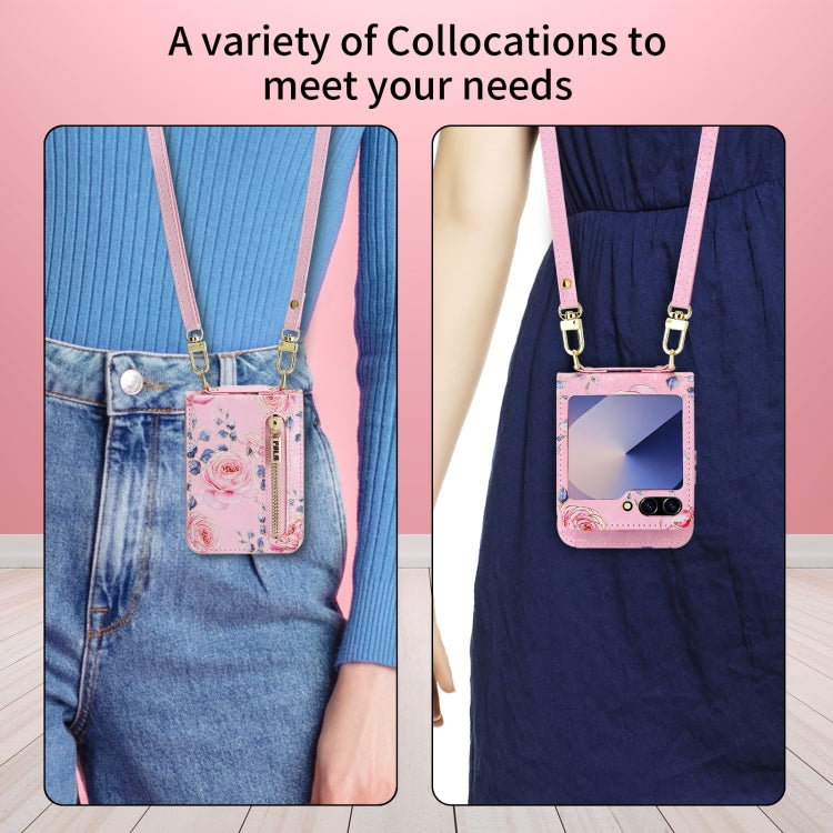 For Samsung Galaxy Z Flip6 / Flip7 FE POLA Rose Pattern Multi-Card Slots Zipper Wallet Phone Case(Pink)
