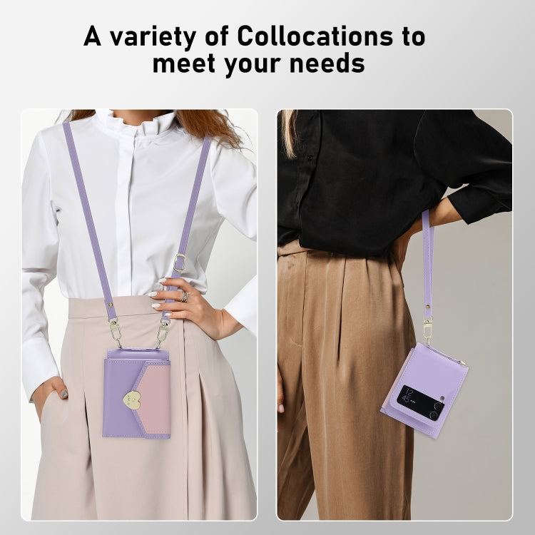 For Samsung Galaxy Z Flip3 5G POLA Color Block Love Buckle Multi-Card Slots Wallet Phone Case(Purple)