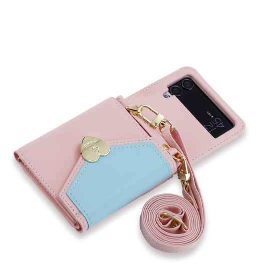 For Samsung Galaxy Z Flip3 5G POLA Color Block Love Buckle Multi-Card Slots Wallet Phone Case(Pink)