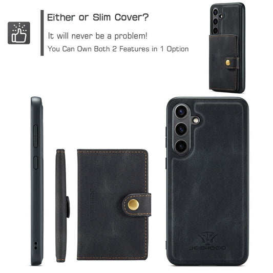 For Samsung Galaxy S24 FE 5G JEEHOOD J01 Retro Magnetic Detachable Wallet Phone Case(Black)