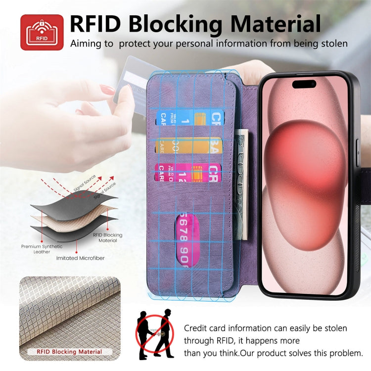For iPhone 15 Plus CaseNeo MagSafe RFID Anti-theft Retro Leather Phone Case(Purple)