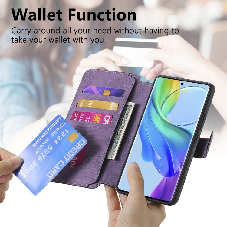Pour étui vivo V29 LiteCoque de téléphone en cuir rétro anti-RFID Neo MagSafe (violet)