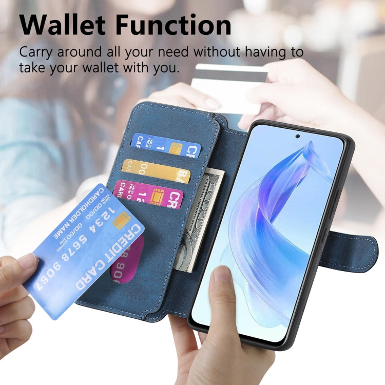 Coque pour Honor 90 LiteÉtui de téléphone en cuir rétro avec MagSafe et protection RFID anti-vol (Bleu)