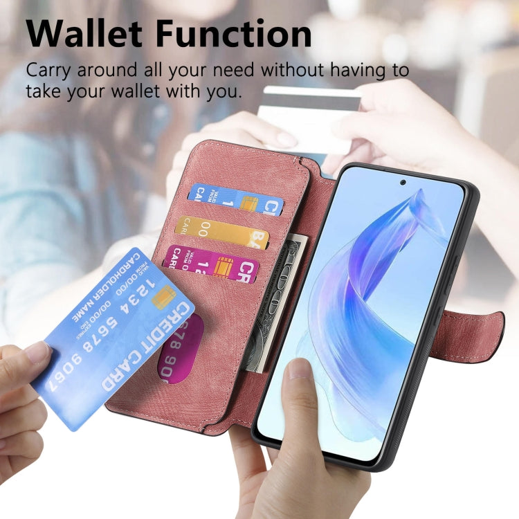 Coque Pour Honor 90 LiteÉtui de Téléphone en Cuir Rétro avec MagSafe et RFID Antivol (Rose)