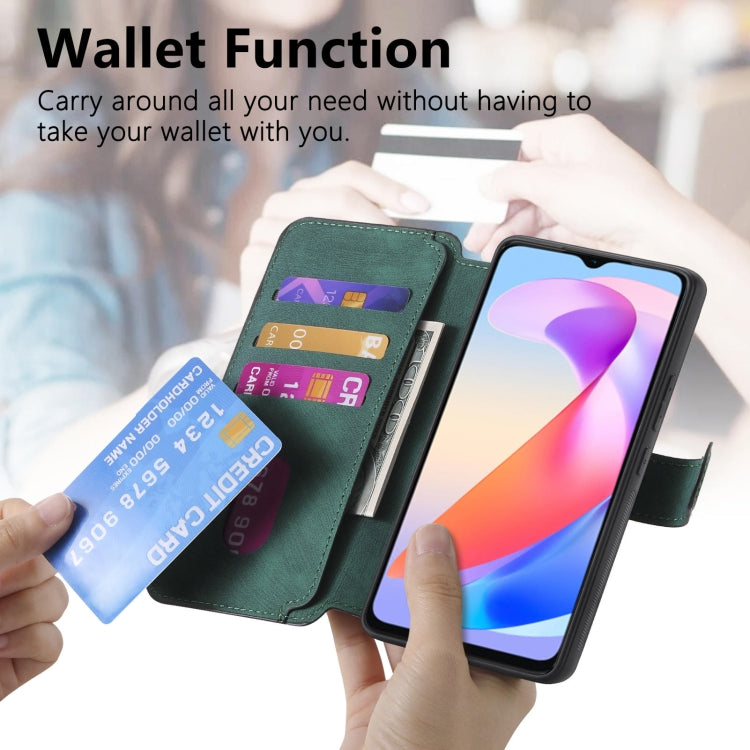 Pour Étui Honor X6a Étui de téléphone en cuir rétro avec MagSafe et protection RFID anti-vol (Vert)