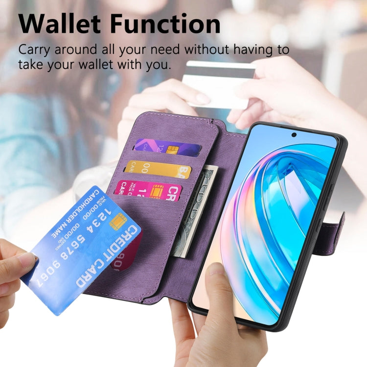 For Honor X8a CaseNeo MagSafe RFID Anti-theft Retro Leather Phone Case(Purple)