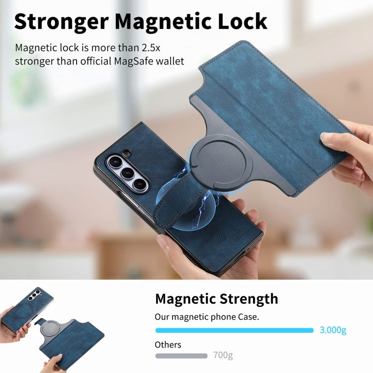 Pour Samsung Galaxy Z Fold5 Étui Neo MagSafe RFID Antivol Rétro Cuir Étui de Téléphone(Bleu)