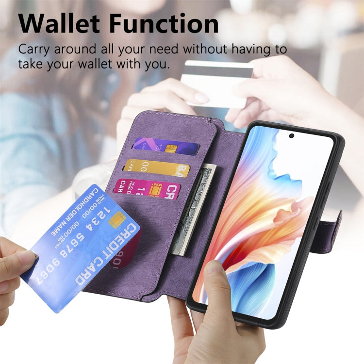 Pour OPPO A79 5G / A2 5G Coque Neo MagSafe RFID Antivol Rétro Étui de Téléphone en Cuir (Violet)