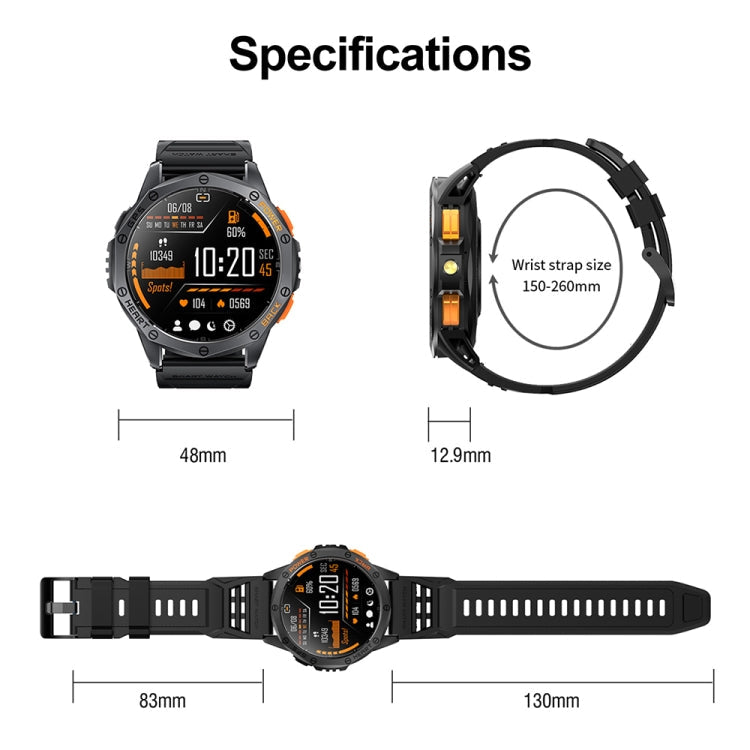 LEMFO K67 1.43 inch AMOLED Screen GPS Sports Smart Watch, Support Bluetooth Call / Health Monitoring(Silver Orange)