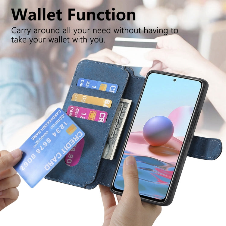 For Redmi Note 10 4G / Note 10S CaseNeo MagSafe RFID Anti-theft Retro Leather Phone Case(Blue)
