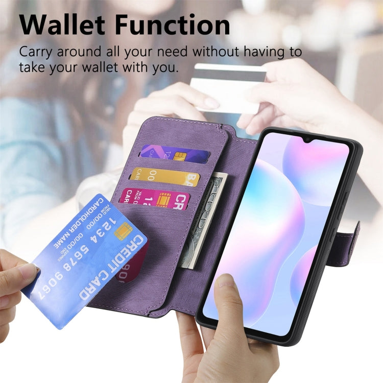 For Redmi 9A CaseNeo MagSafe RFID Anti-theft Retro Leather Phone Case(Purple)