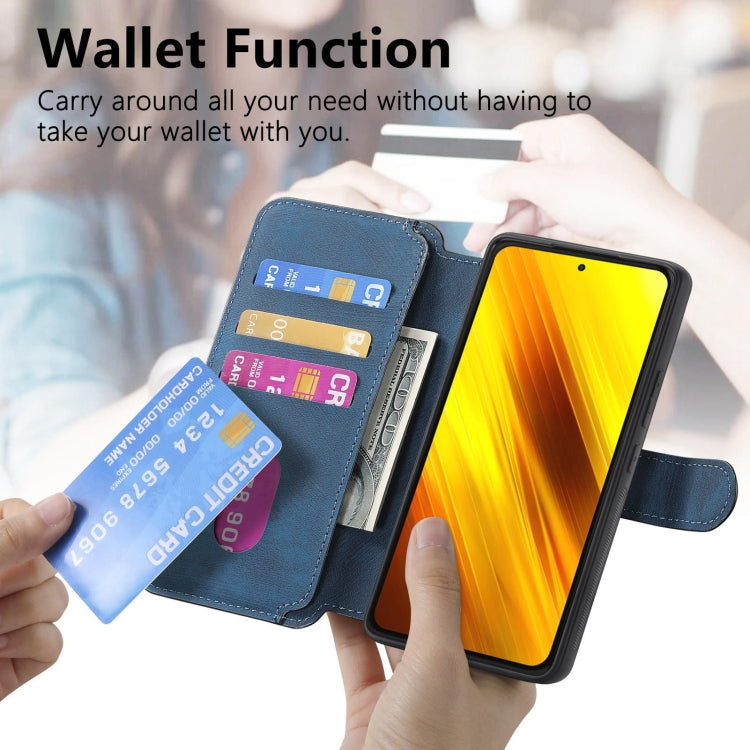 Pour Coque Xiaomi Poco X3 NFCÉtui de téléphone en cuir rétro anti-vol Neo MagSafe RFID (bleu)