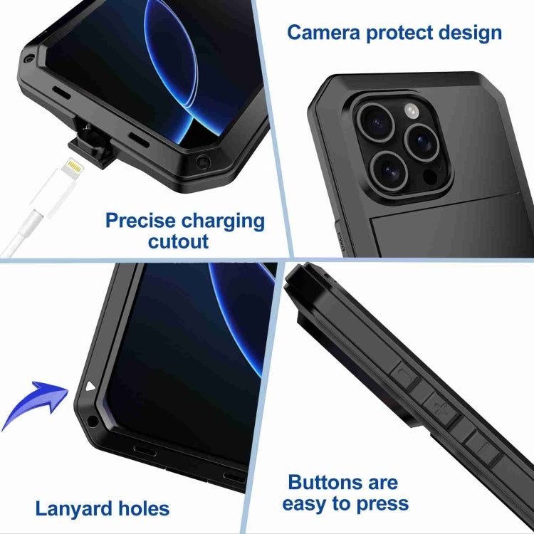 For iPhone 16 Pro Max RedPepper Triple-proof Metal Phone Case(Black)