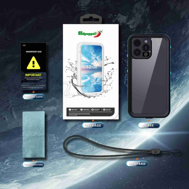 For iPhone 16 Pro Max RedPepper Transparent Dot IP68 Waterproof Triple-proof Phone Case(Black Blue)