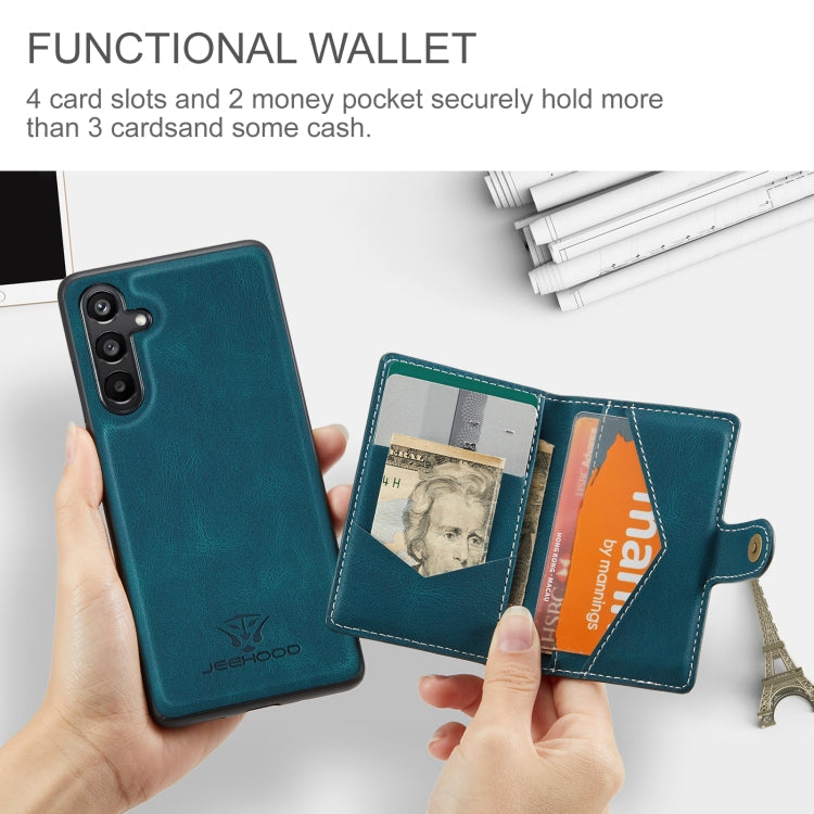 For Samsung Galaxy A16 5G JEEHOOD J01 Retro Magnetic Detachable Wallet Phone Case(Blue)
