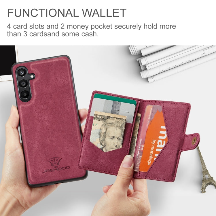 Pour l'étui portefeuille magnétique détachable rétro JEEHOOD J01 pour Samsung Galaxy A16 5G (rouge)