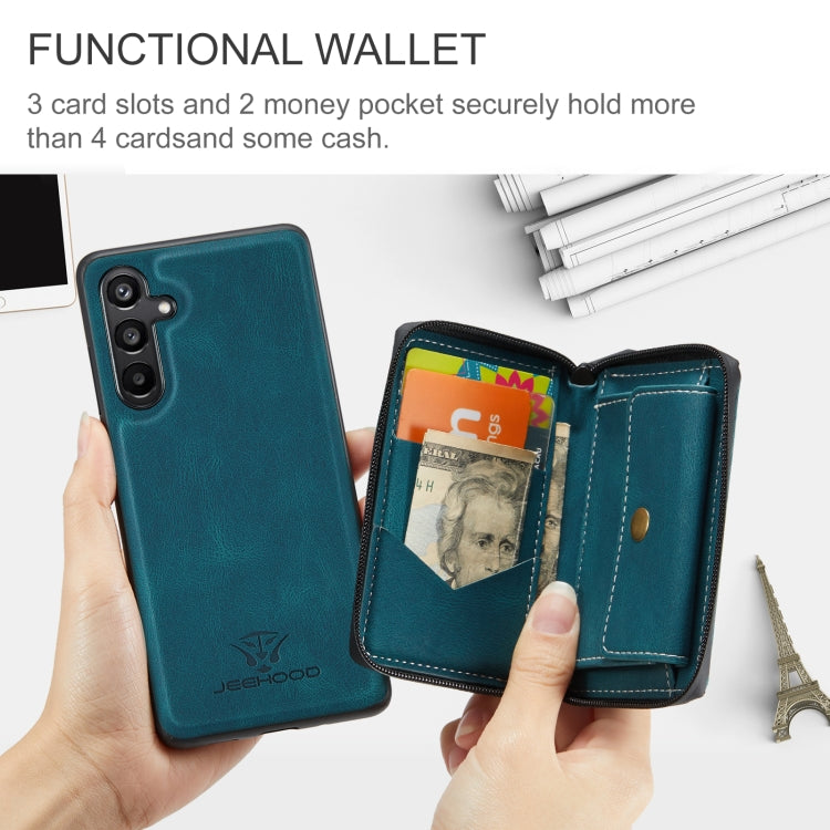 For Samsung Galaxy A16 5G JEEHOOD J02 Magnetic Zipper Horizontal Flip Leather Phone Case(Blue)