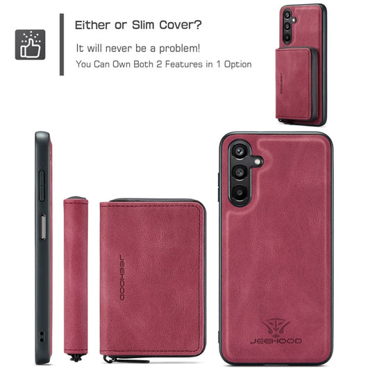 For Samsung Galaxy A16 5G JEEHOOD J02 Magnetic Zipper Horizontal Flip Leather Phone Case(Red)