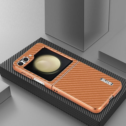 For Samsung Galaxy Z Flip6 5G / 7 FE AZNS Electroplated Edge Carbon Fiber Texture Phone Case(Brown)