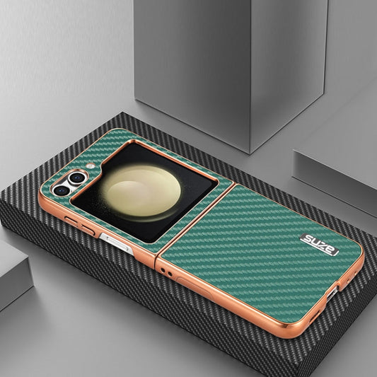 For Samsung Galaxy Z Flip5 5G AZNS Electroplated Edge Carbon Fiber Texture Phone Case(Green)