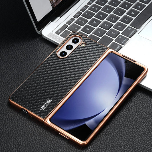 For Samsung Galaxy Z Fold6 5G AZNS Electroplated Edge Carbon Fiber Texture Phone Case(Black)