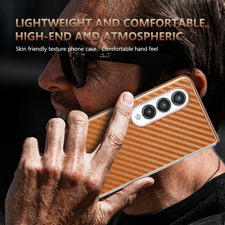 For Samsung Galaxy Z Fold4 5G AZNS Electroplated Edge Carbon Fiber Texture Phone Case(Black)