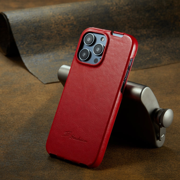 Pour iPhone 16 Pro Étui de téléphone en cuir PU à rabat vertical texturé Fierre Shann 64 (rouge)