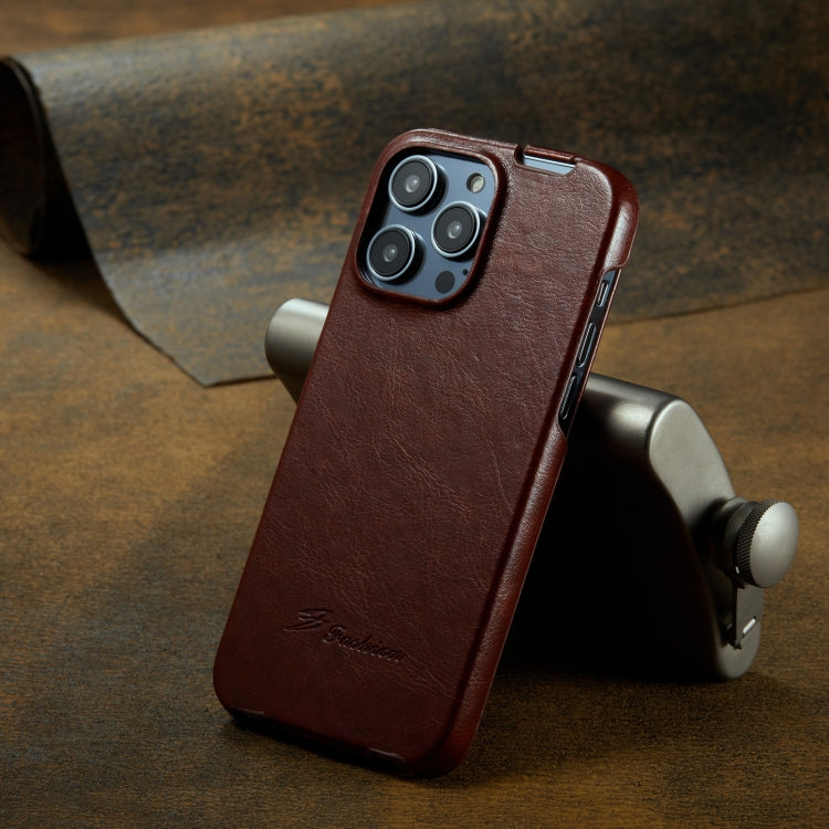 Pour iPhone 16 Pro Fierre Shann 64 Étui de téléphone en cuir PU à rabat vertical texturé (marron)