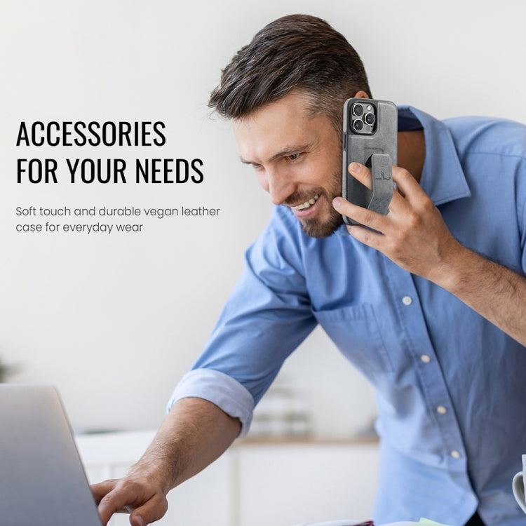 For iPhone 12 Pro Max Fierre Shann Oil Wax Cow Leather Holder Back Phone Case(Grey)