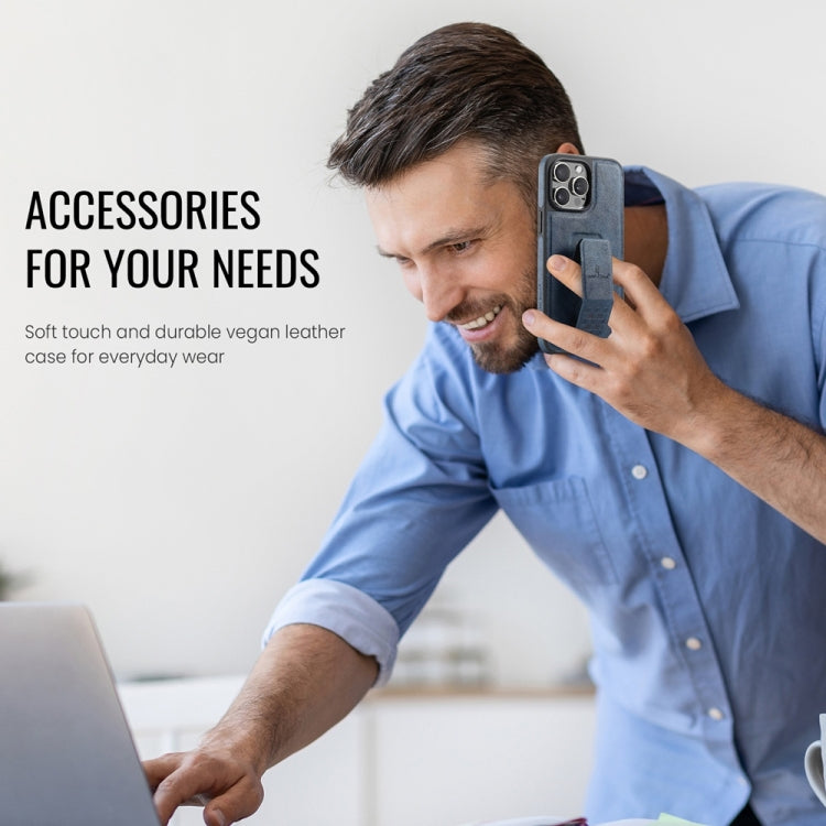 For iPhone 12 Pro Max Fierre Shann Oil Wax Cow Leather Holder Back Phone Case(Blue)