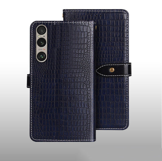 For Sony Xperia 1 VI idewei Crocodile Texture Leather Phone Case(Dark Blue)