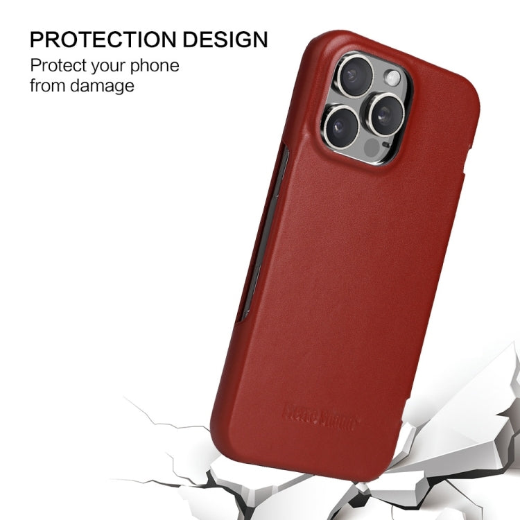 For iPhone 16 Pro Max Fierre Shann Top Layer Cowhide Business Magnetic Leather Phone Case(Brown)