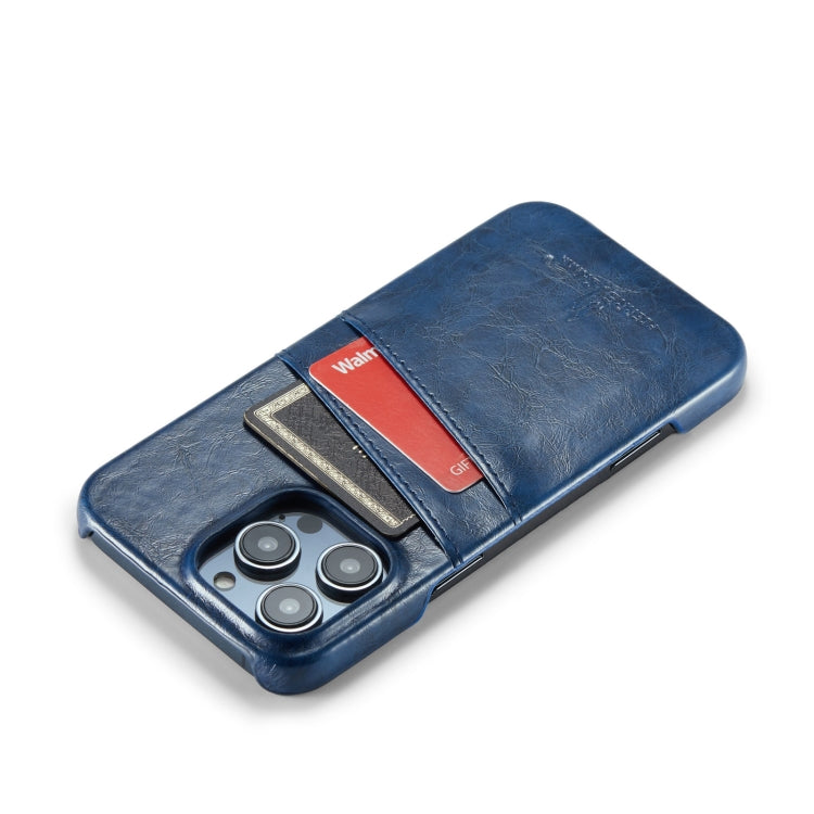 For iPhone 16 Pro Fierre Shann Retro Oil Wax Texture Card Slots PU Leather Phone Case(Blue)