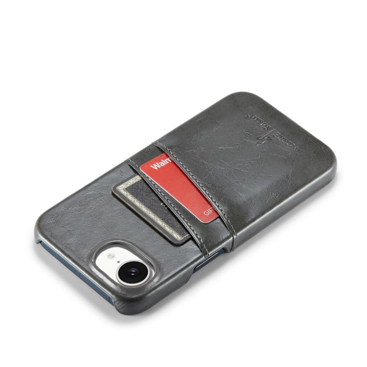 For iPhone 17e / 16e Fierre Shann Retro Oil Wax Texture Card Slots PU Leather Phone Case(Grey)