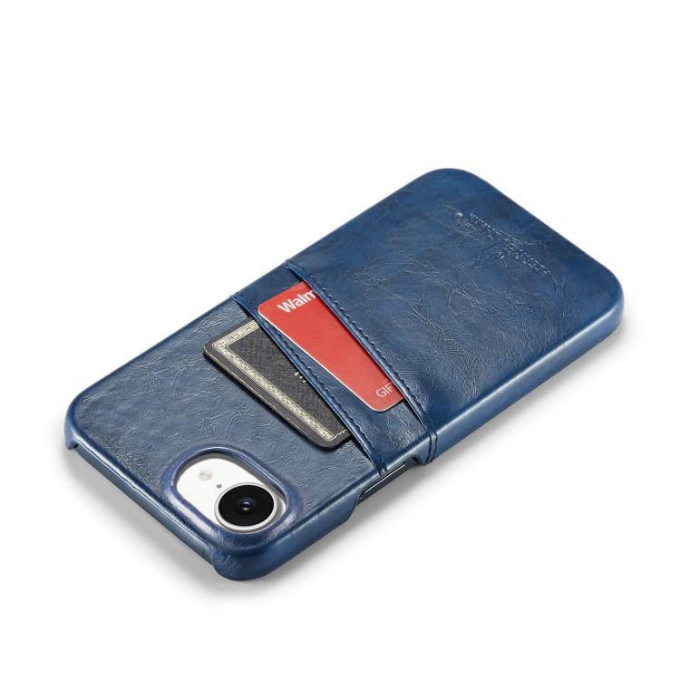 For iPhone 17e / 16e Fierre Shann Retro Oil Wax Texture Card Slots PU Leather Phone Case(Blue)