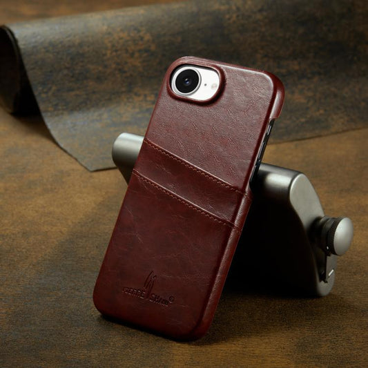For iPhone 17e / 16e Fierre Shann Retro Oil Wax Texture Card Slots PU Leather Phone Case(Brown)
