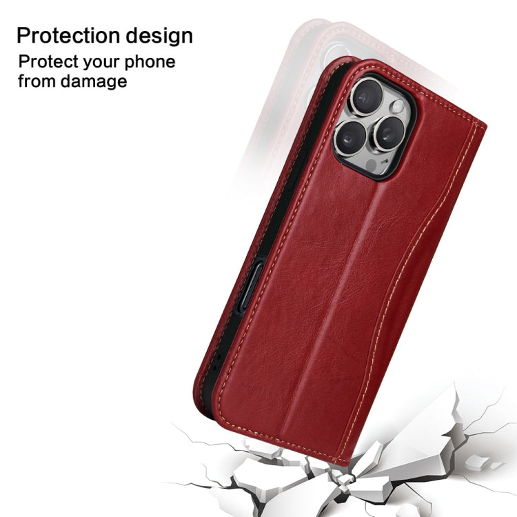 For iPhone 16 Pro Max Fierre Shann Cowhide Leather Flip Leather Phone Case(Red)