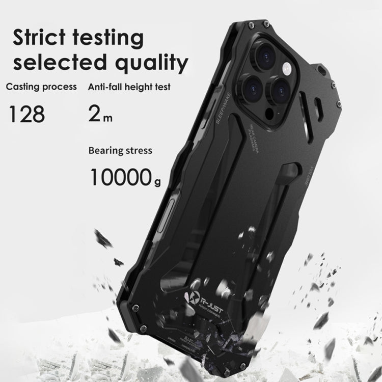 For iPhone 16 R-JUST RJ-17 Shockproof Armor Hollow Metal Phone Case(Black)