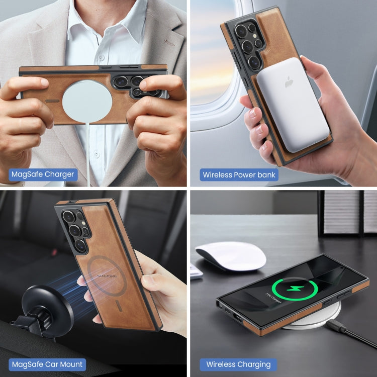 For Samsung Galaxy S24 Ultra 5G MAGKING K2 Series MagSafe RFID Card Bag Detachable Phone Case(Brown)